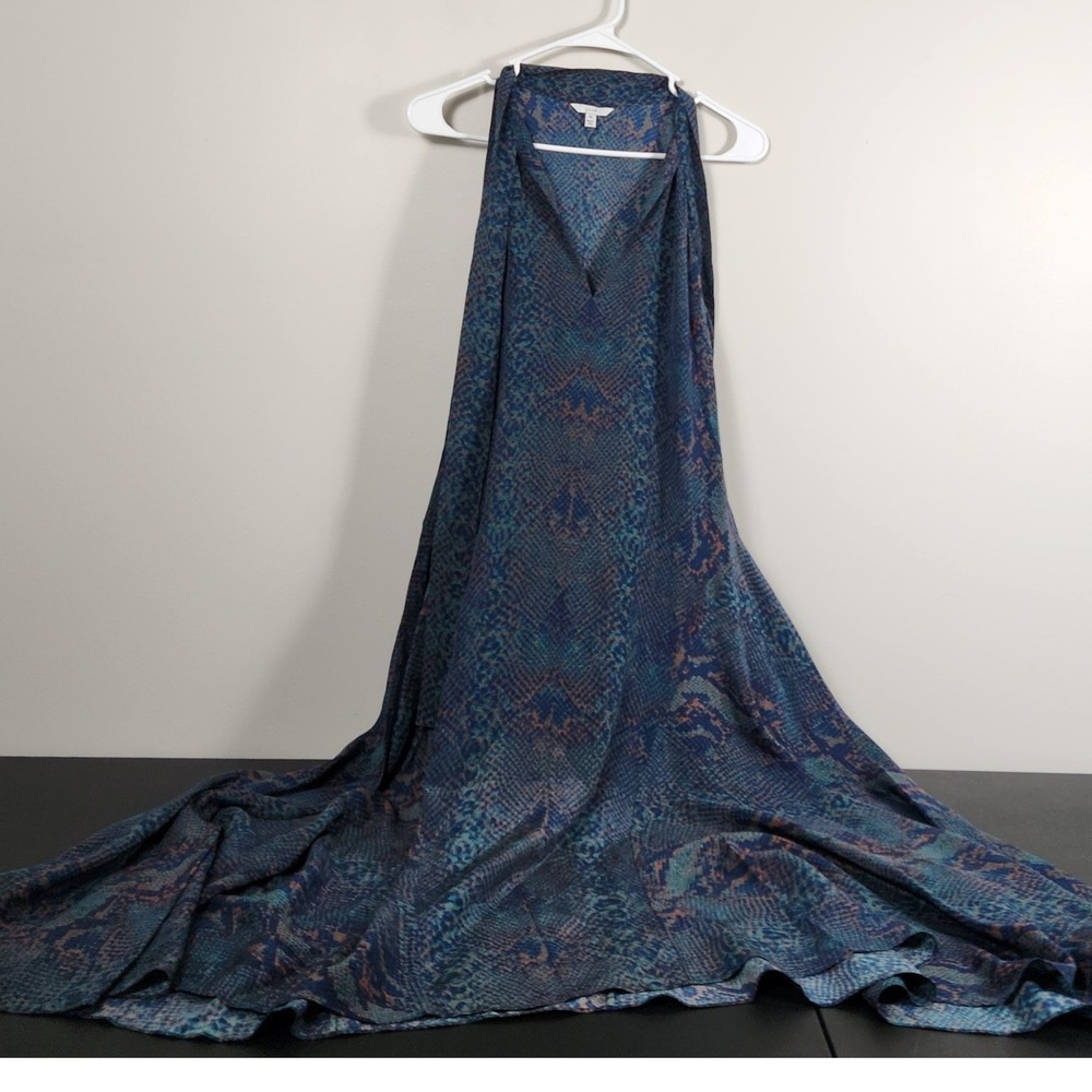 Joie 100% Silk Snakeskin Print Maxi Dress Blue Teal Sleeveless V-Neck M - Picture 3 of 11